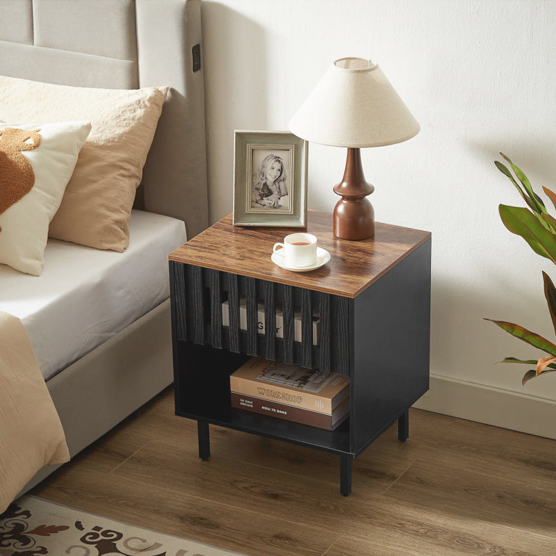 2 Set Nightstands with Grille Striped Doors